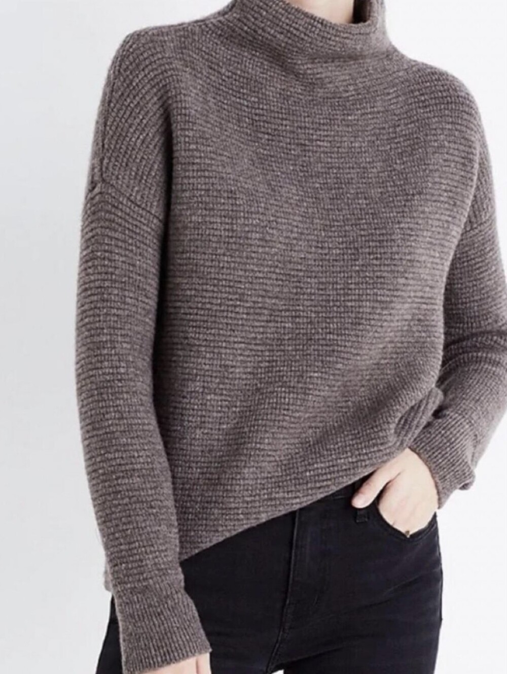 Madewell Southfield Mockneck Sweater Taupe Brown Wool Blend Medium M